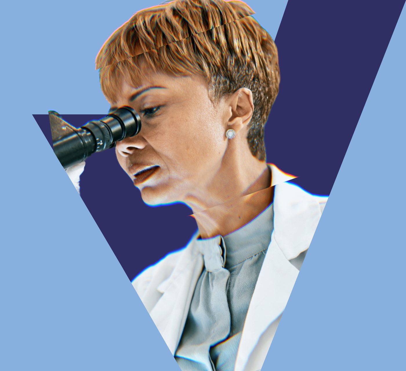 A laboratory scientist at a microscope, set in the CreaVerum V